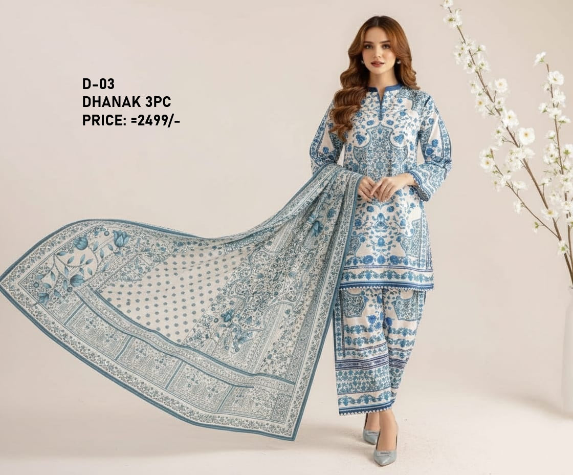 D-03 Digital Print Dhanak Suit with Dhanak Shawl