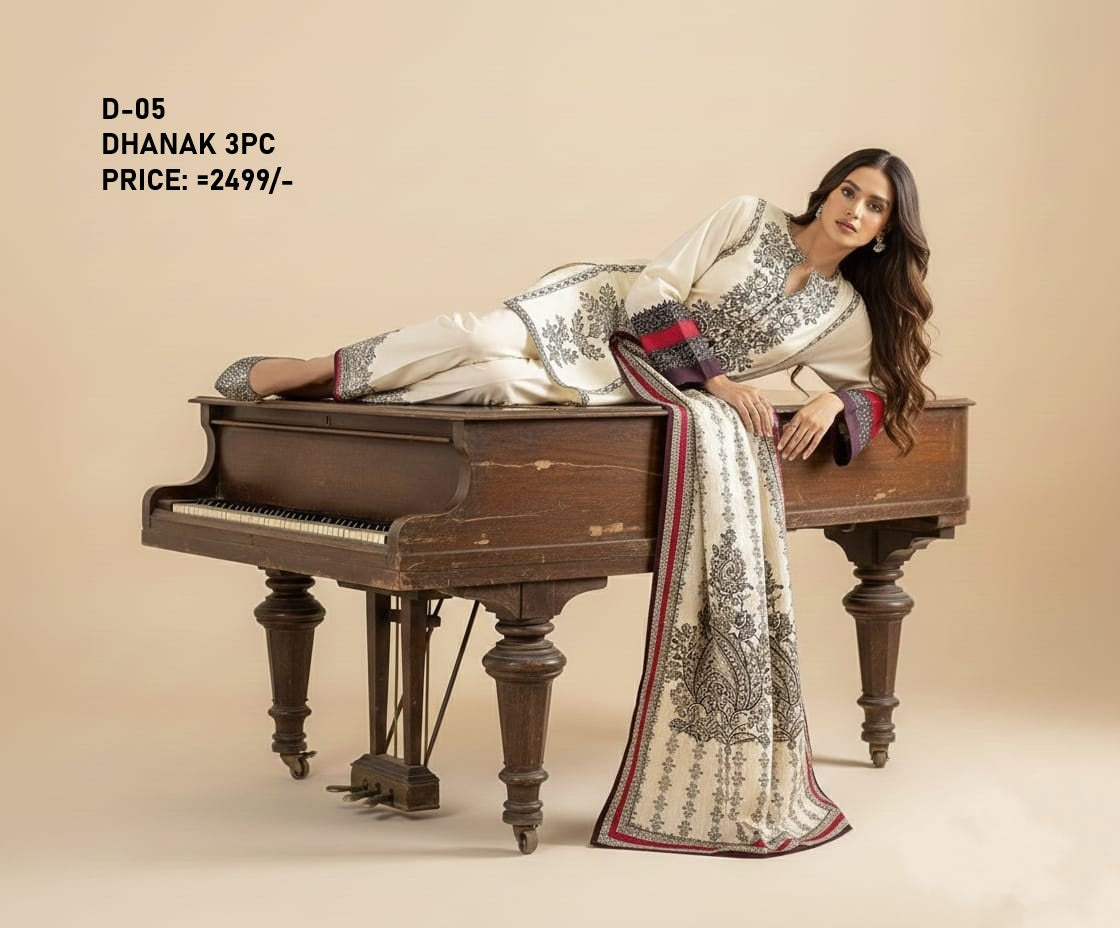 D-05 Digital Print Dhanak Suit with Dhanak Shawl