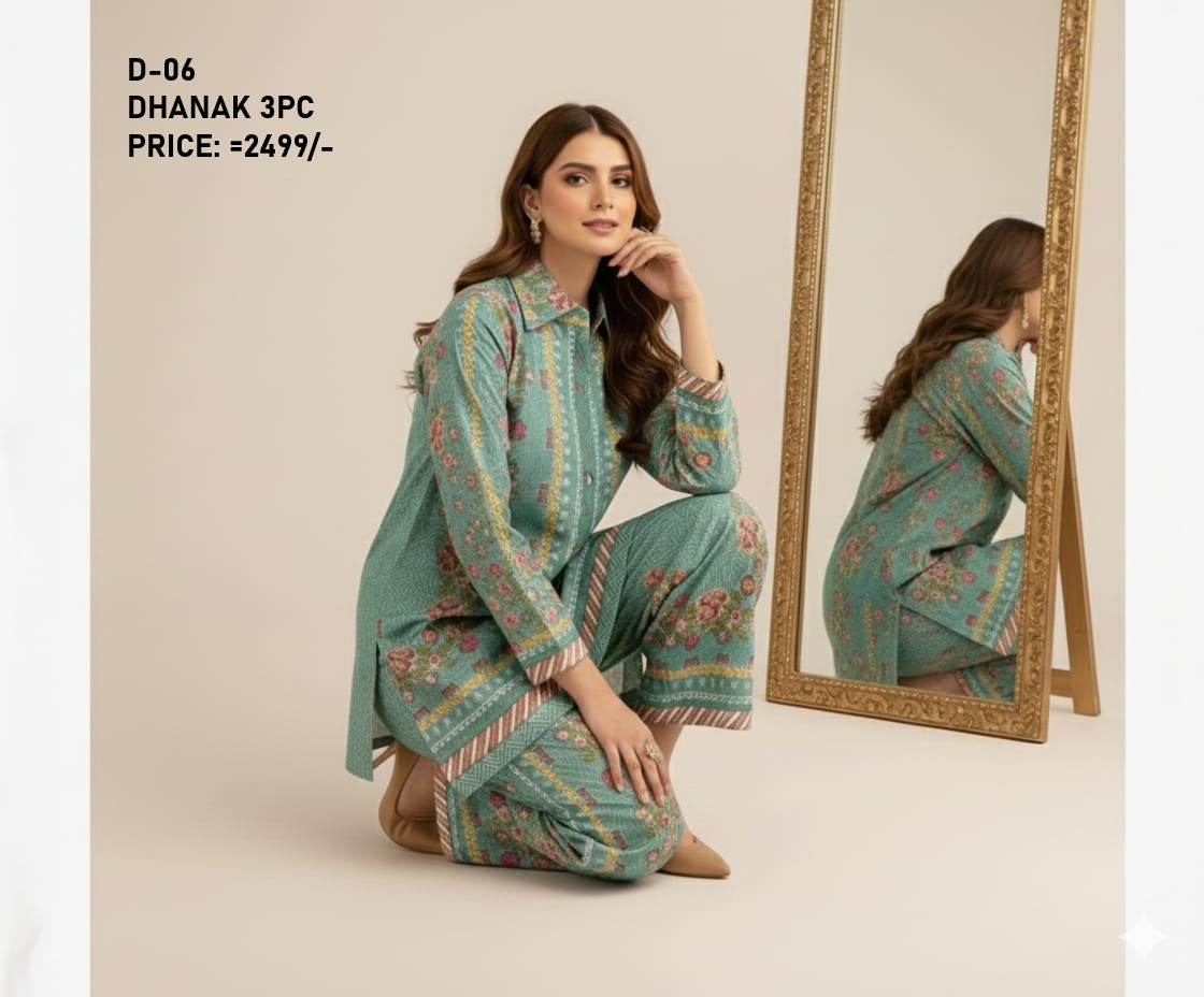 D-06 Digital Print Dhanak Suit with Dhanak Shawl