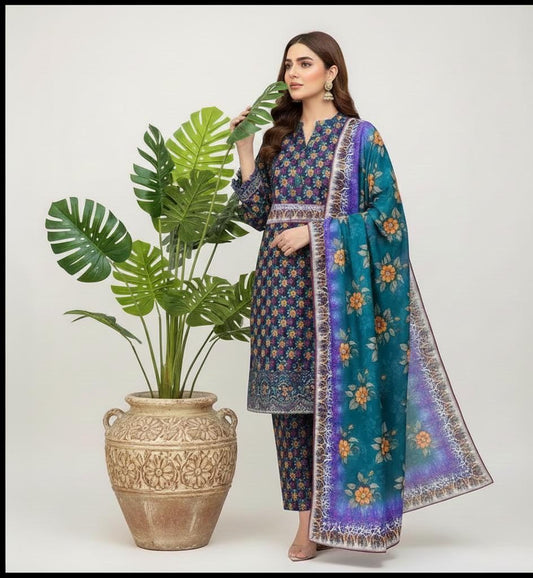 A-31 Khaddar 3pc Digital Printed Suit With Digital Printed Khaddar Dupatta