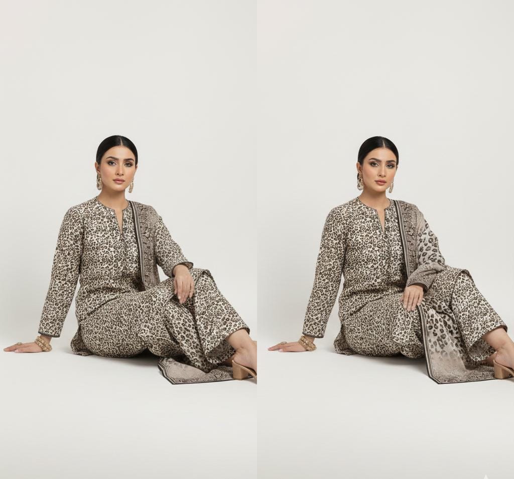 A-44 Khaddar 3pc Digital Printed Suit With Digital Printed Khaddar Dupatta