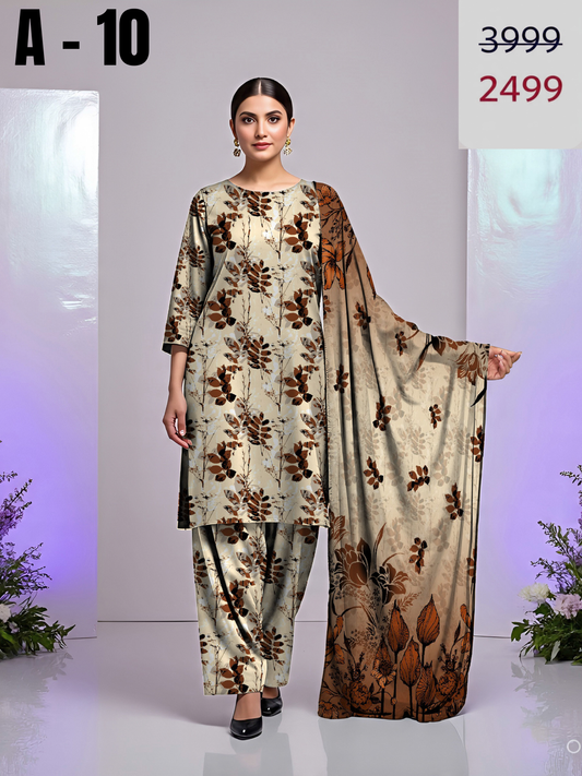 A-10 Linen Unstitched Digital Printed Suit With Linen Dupatta
