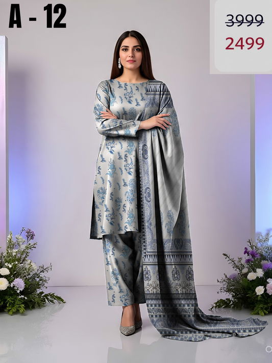 A-12 Linen Unstitched Digital Printed Suit With Linen Dupatta