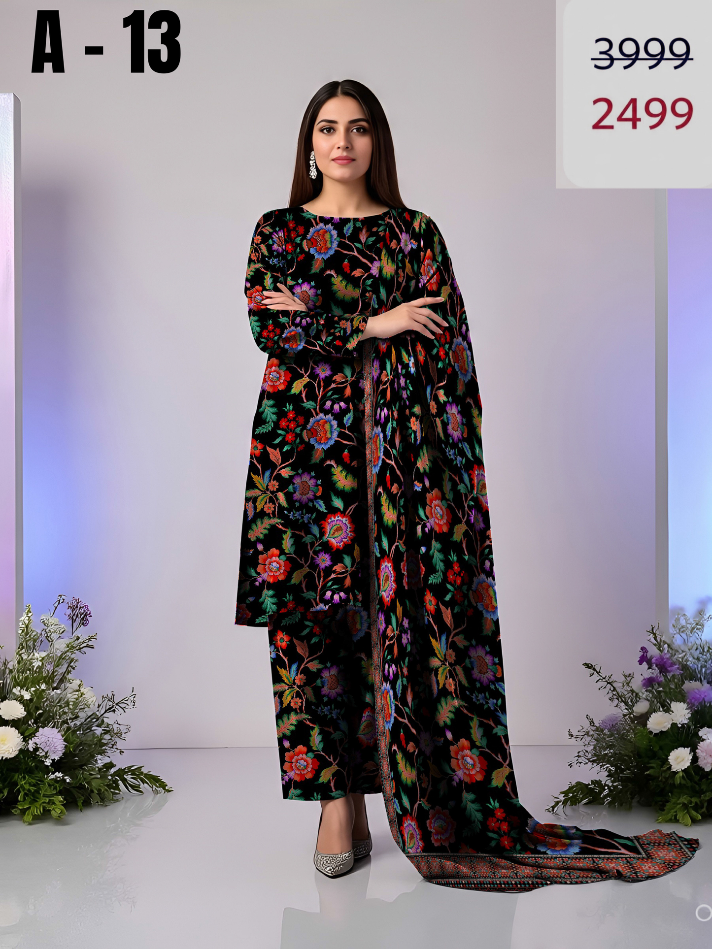 A-13 Linen Unstitched Digital Printed Suit With Linen Dupatta