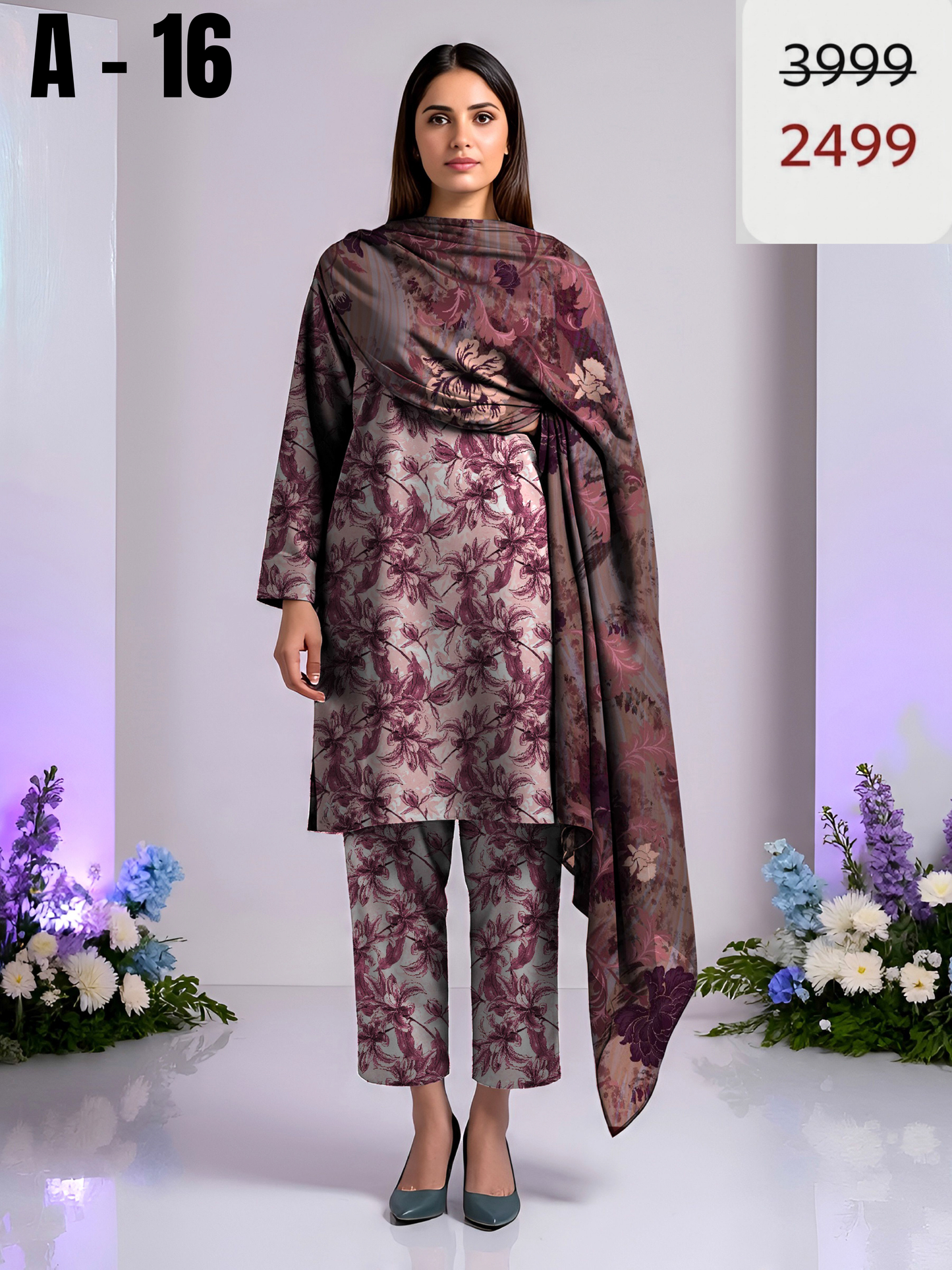 A-16 Linen Unstitched Digital Printed Suit With Linen Dupatta