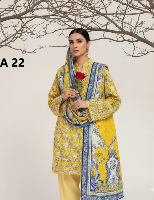 A-22 Linen Unstitched Digital Printed Suit With Linen Dupatta