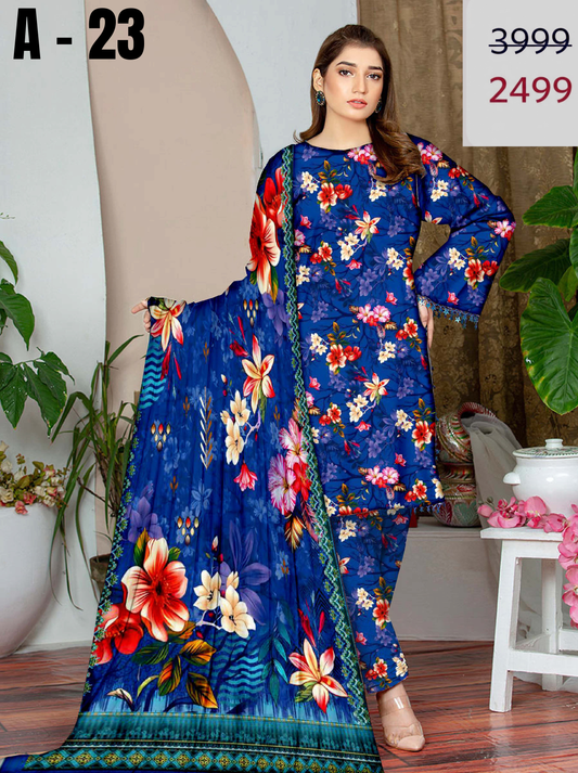 A-23 Linen Unstitched Digital Printed Suit With Linen Dupatta