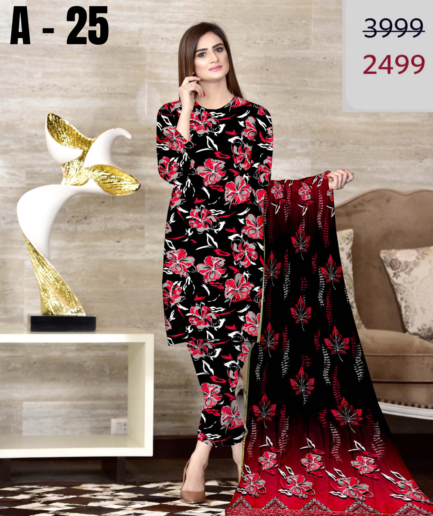 A-25 Linen Unstitched Digital Printed Suit With Linen Dupatta