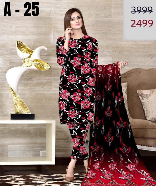 A-25 Linen Unstitched Digital Printed Suit With Linen Dupatta