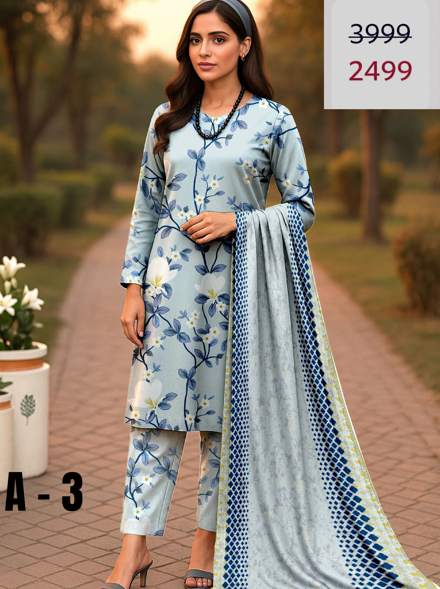 A-3 Linen Unstitched Digital Printed Suit With Linen Dupatta
