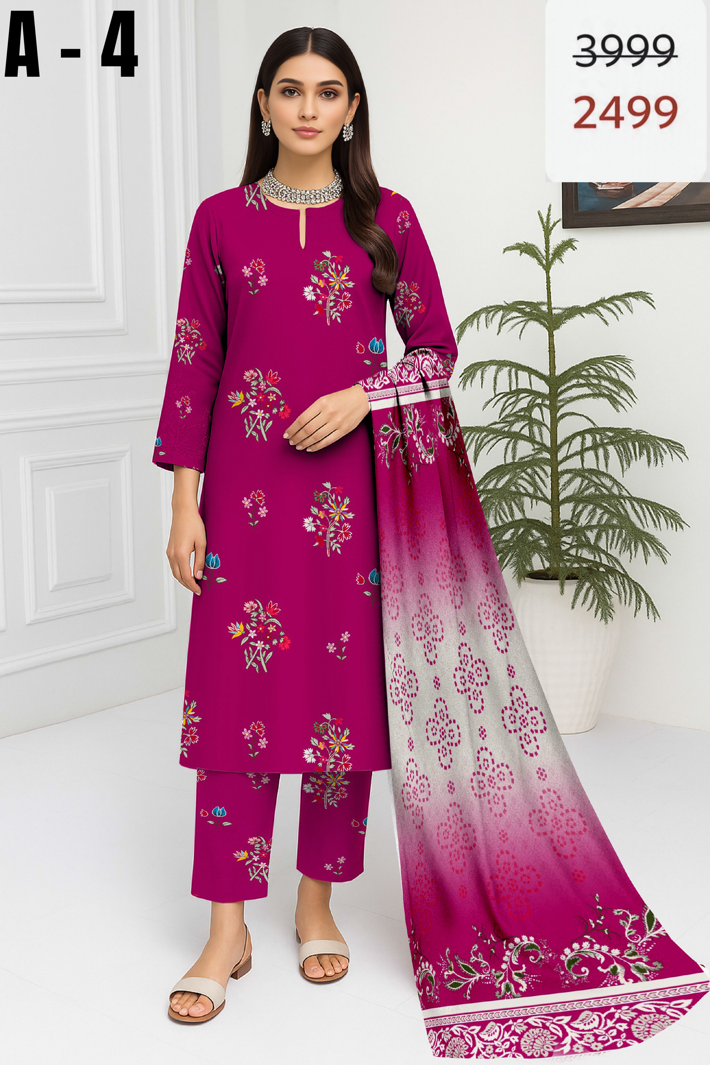 A-4 Linen Unstitched Digital Printed Suit With Linen Dupatta