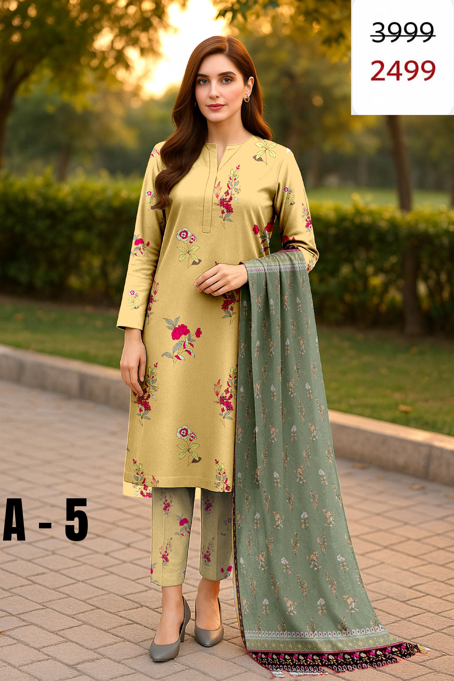 A-5 Linen Unstitched Digital Printed Suit With Linen Dupatta