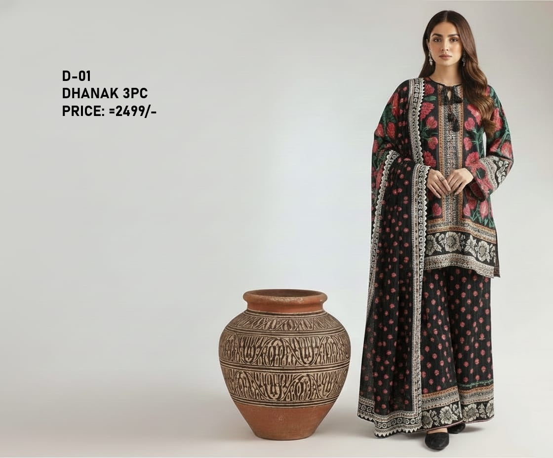 D-01 Digital Print Dhanak Suit with Dhanak Shawl