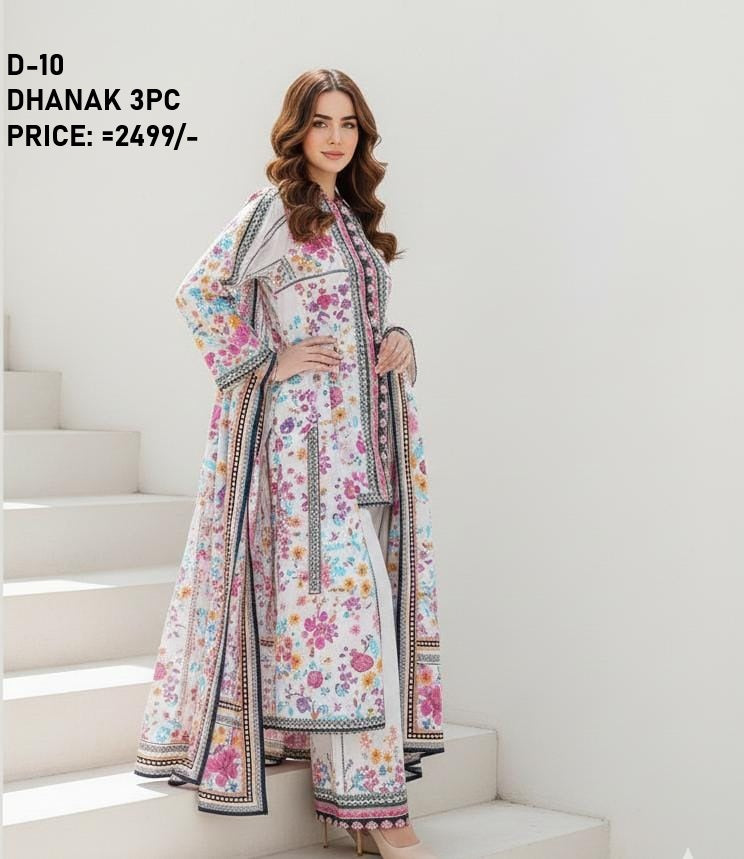 D-10 Digital Print Dhanak Suit with Dhanak Shawl