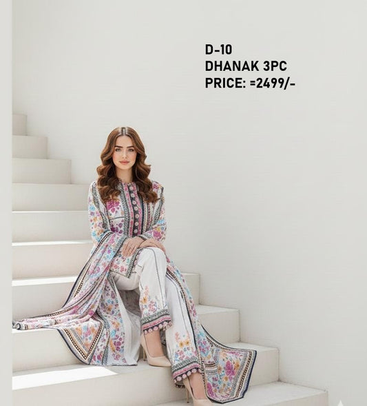 D-10 Digital Print Dhanak Suit with Dhanak Shawl