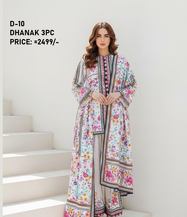 D-10 Digital Print Dhanak Suit with Dhanak Shawl