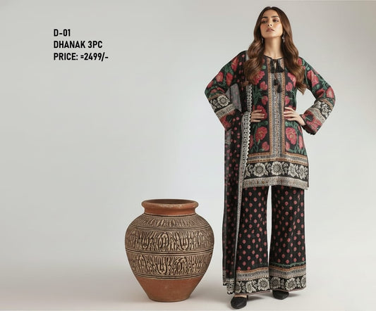 D-01 Digital Print Dhanak Suit with Dhanak Shawl