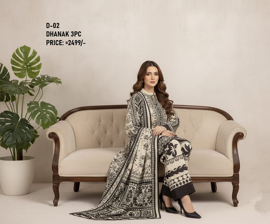 D-02 Digital Print Dhanak Suit with Dhanak Shawl