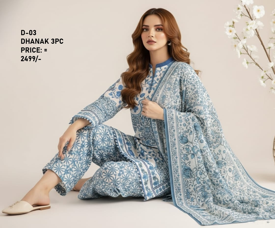 D-03 Digital Print Dhanak Suit with Dhanak Shawl