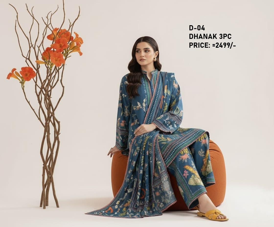 D-04 Digital Print Dhanak Suit with Dhanak Shawl