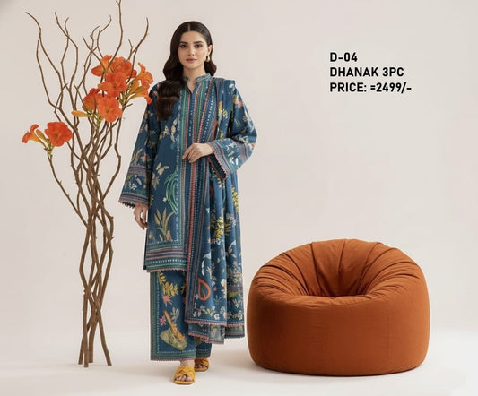 D-04 Digital Print Dhanak Suit with Dhanak Shawl