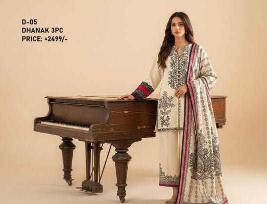 D-05 Digital Print Dhanak Suit with Dhanak Shawl