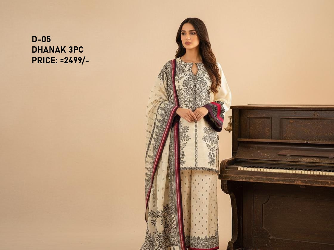 D-05 Digital Print Dhanak Suit with Dhanak Shawl