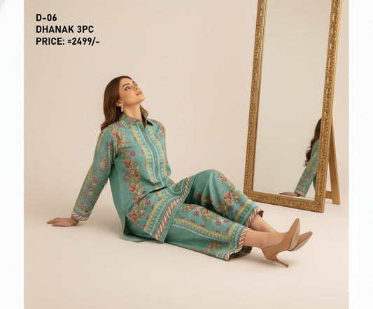 D-06 Digital Print Dhanak Suit with Dhanak Shawl
