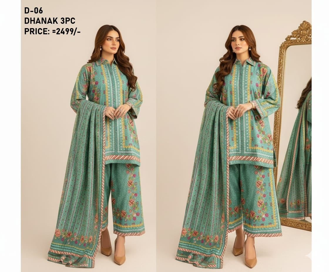 D-06 Digital Print Dhanak Suit with Dhanak Shawl