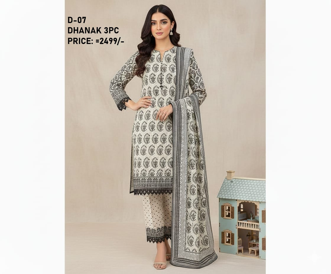 D-07 Digital Print Dhanak Suit with Dhanak Shawl