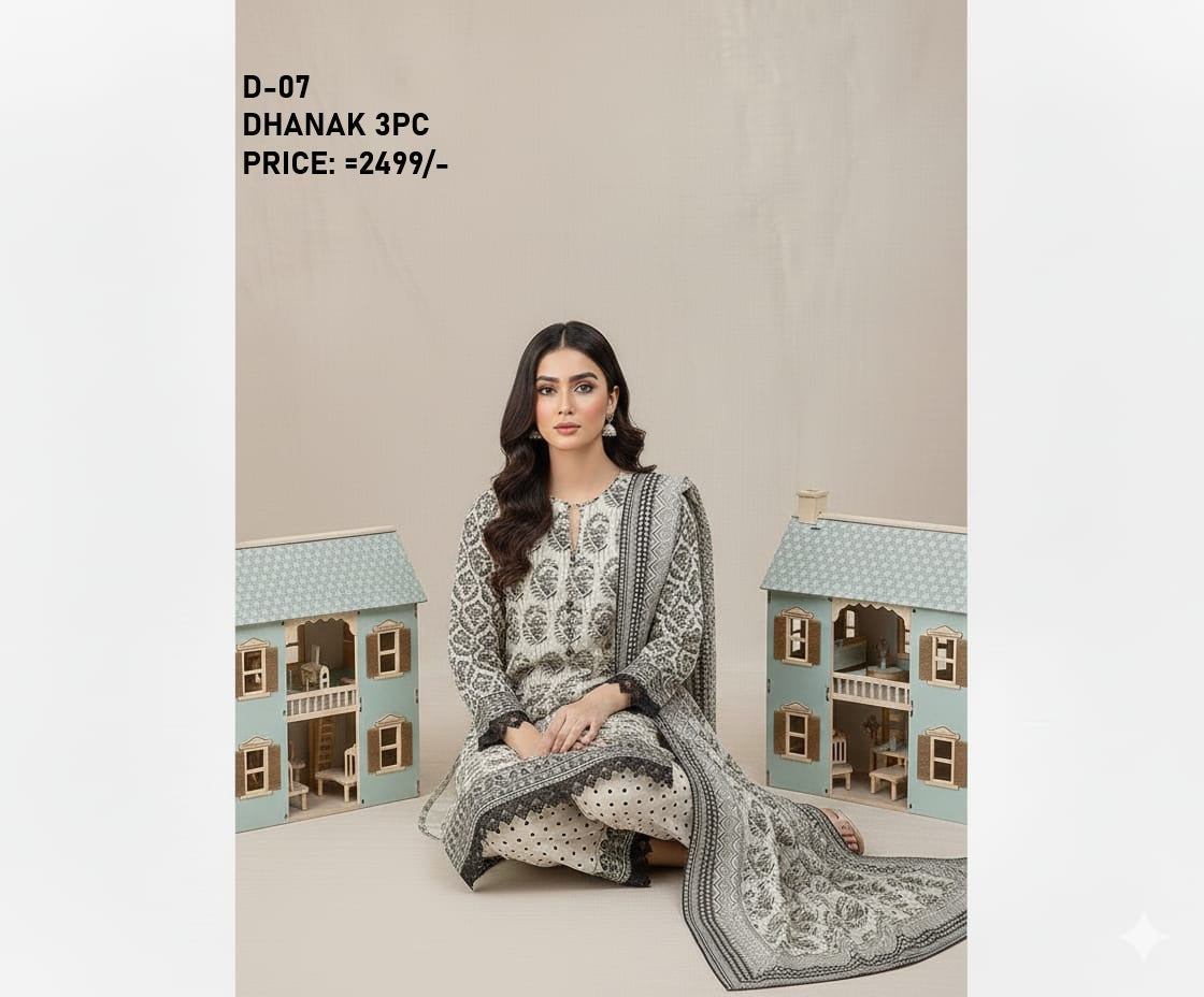 D-07 Digital Print Dhanak Suit with Dhanak Shawl