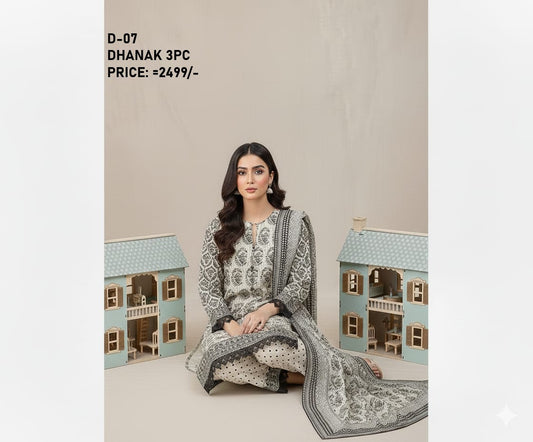 D-07 Digital Print Dhanak Suit with Dhanak Shawl