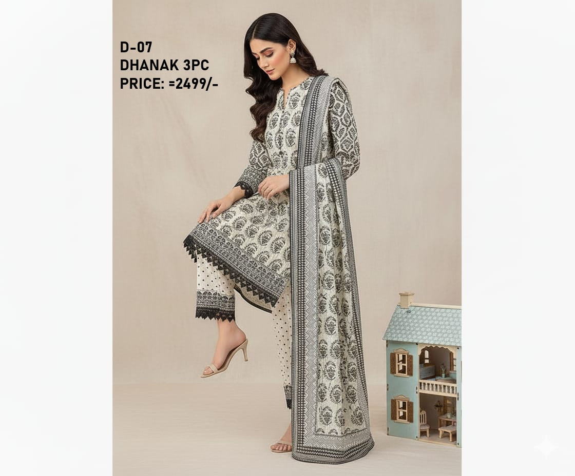 D-07 Digital Print Dhanak Suit with Dhanak Shawl