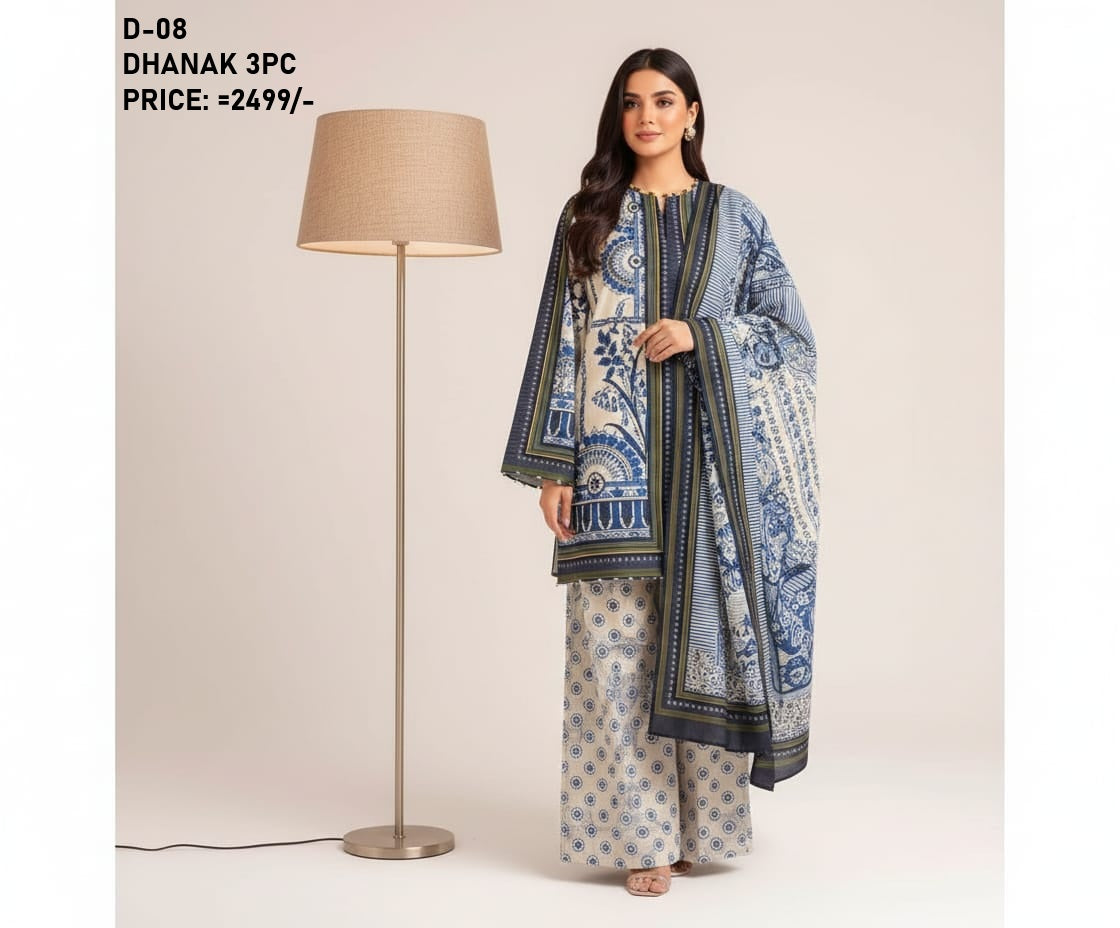 D-08 Digital Print Dhanak Suit with Dhanak Shawl
