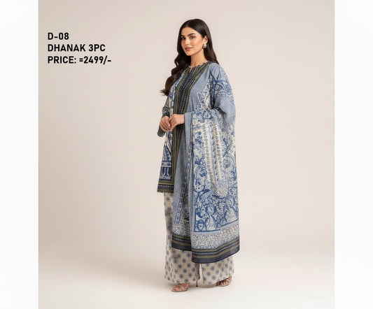 D-08 Digital Print Dhanak Suit with Dhanak Shawl