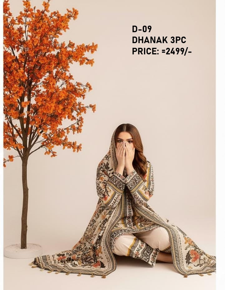 D-09 Digital Print Dhanak Suit with Dhanak Shawl