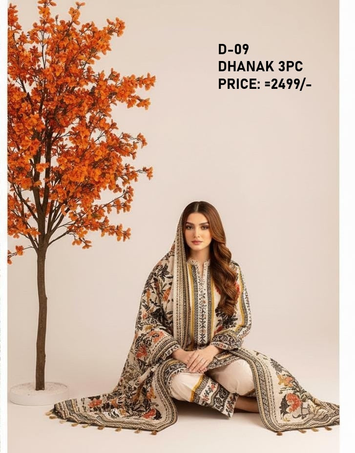 D-09 Digital Print Dhanak Suit with Dhanak Shawl