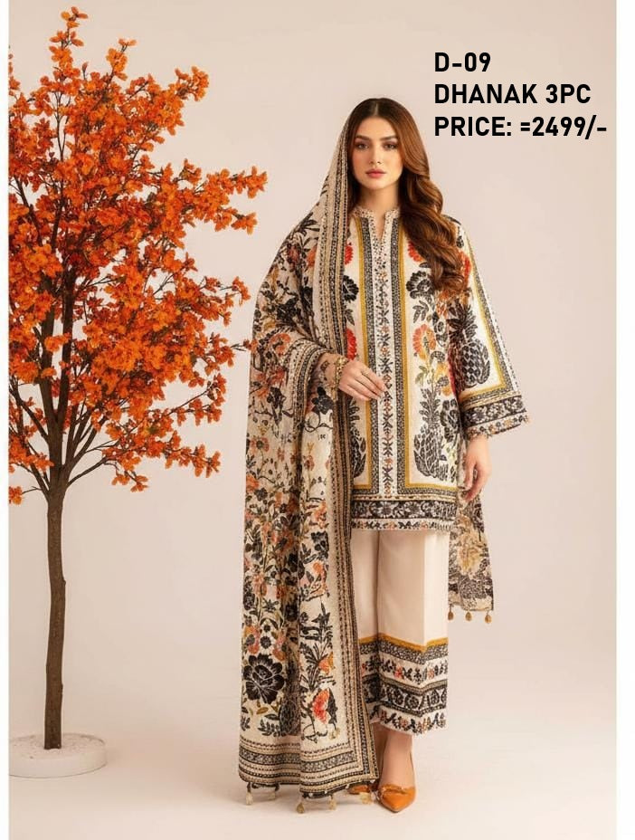 D-09 Digital Print Dhanak Suit with Dhanak Shawl