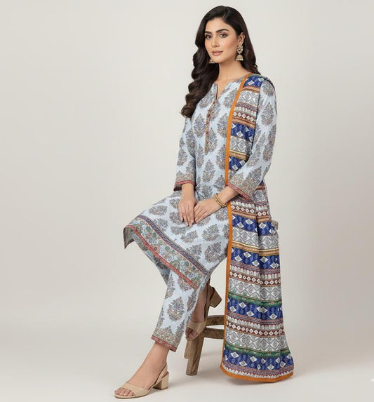 A-32 KARANDI 3pc Digital Printed Suit With Digital Printed Karandi Dupatta