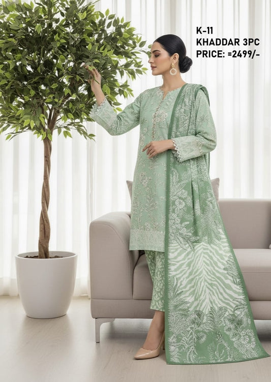 K-11 Khaddar 3pc Digital Printed Suit With Digital Printed Khaddar Dupatta