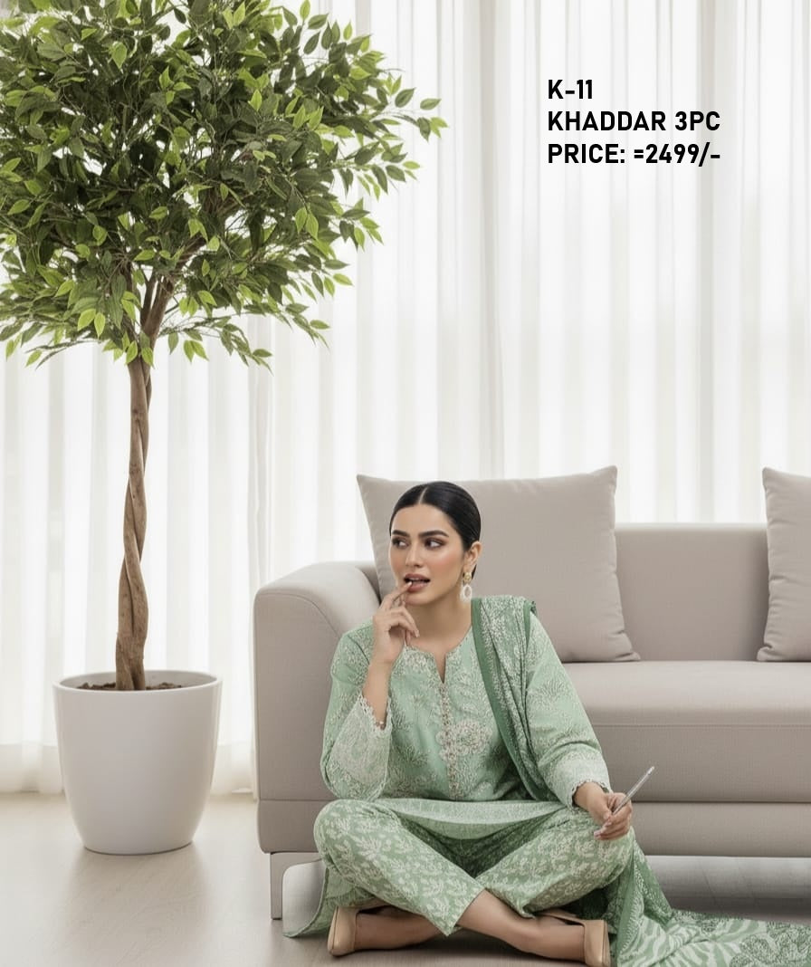 K-11 Khaddar 3pc Digital Printed Suit With Digital Printed Khaddar Dupatta
