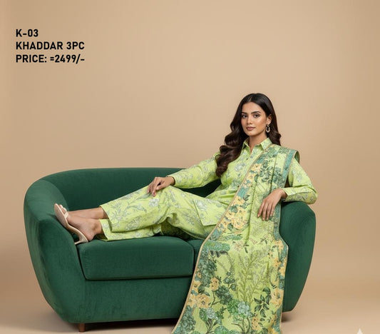 K-3 Khaddar 3pc Digital Printed Suit With Digital Printed Khaddar Dupatta