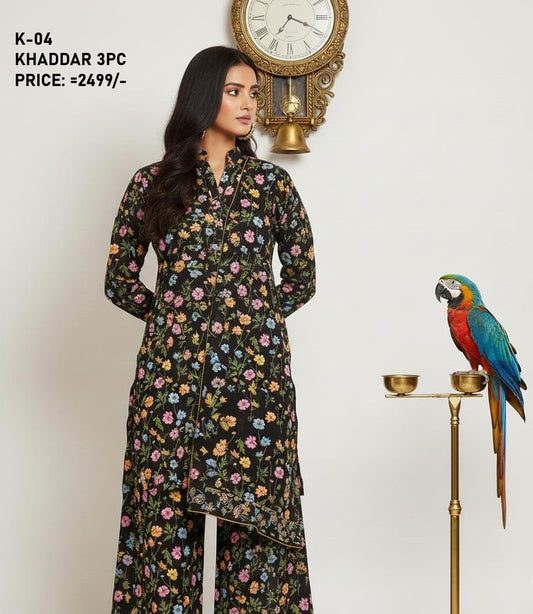 K-4 Khaddar 3pc Digital Printed Suit With Digital Printed Khaddar Dupatta