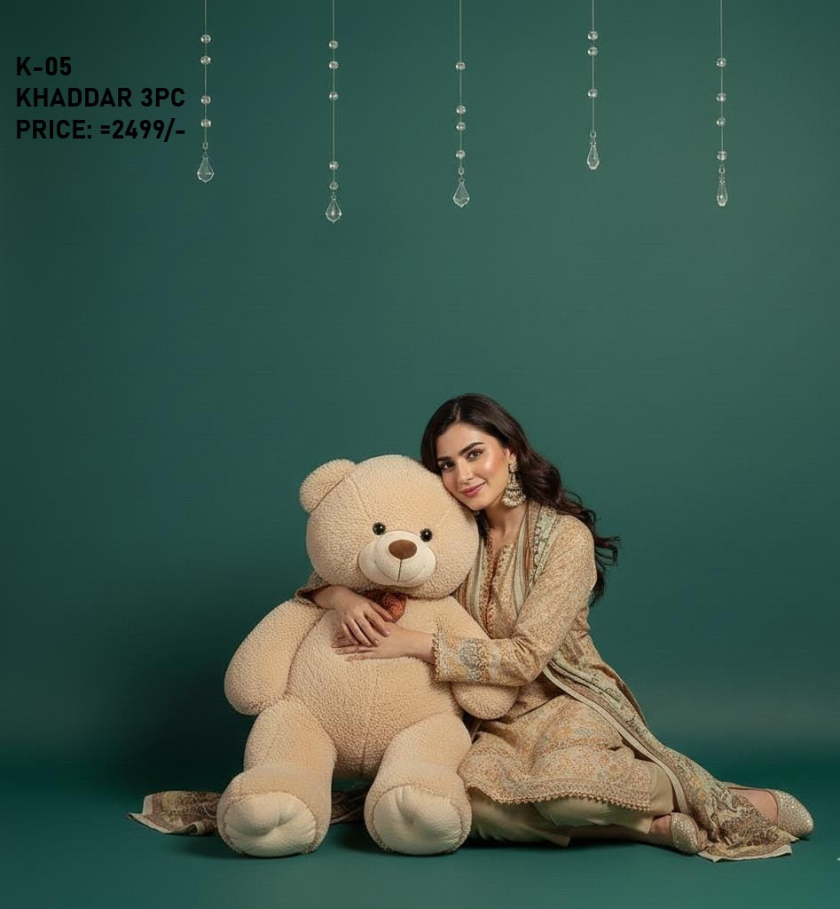 K-5 Khaddar 3pc Digital Printed Suit With Digital Printed Khaddar Dupatta