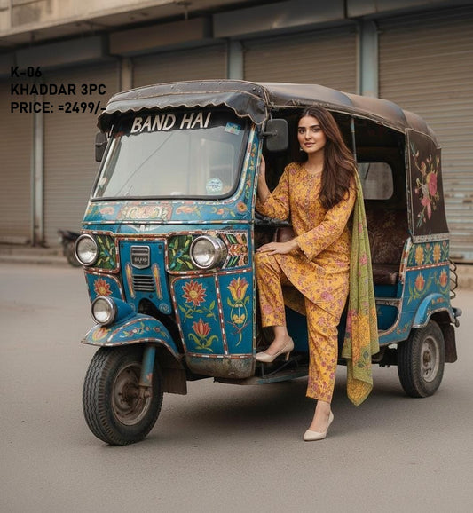 K-6 Khaddar 3pc Digital Printed Suit With Digital Printed Khaddar Dupatta