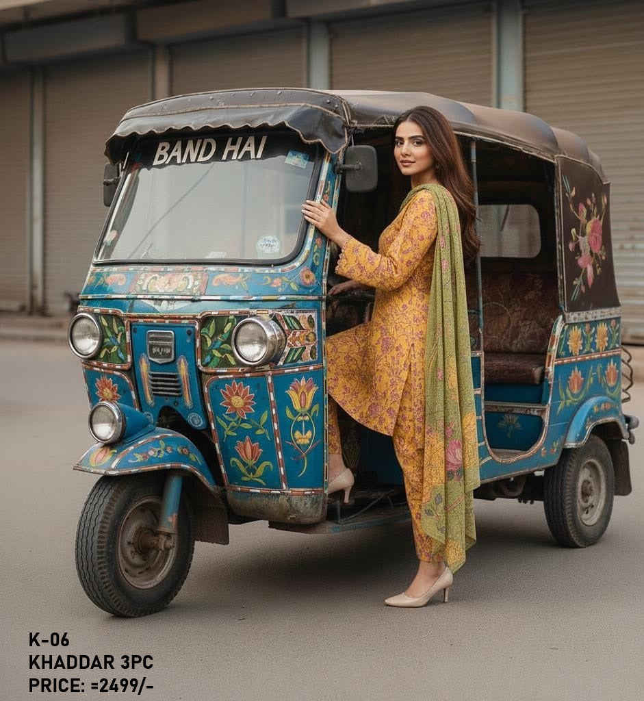 K-6 Khaddar 3pc Digital Printed Suit With Digital Printed Khaddar Dupatta