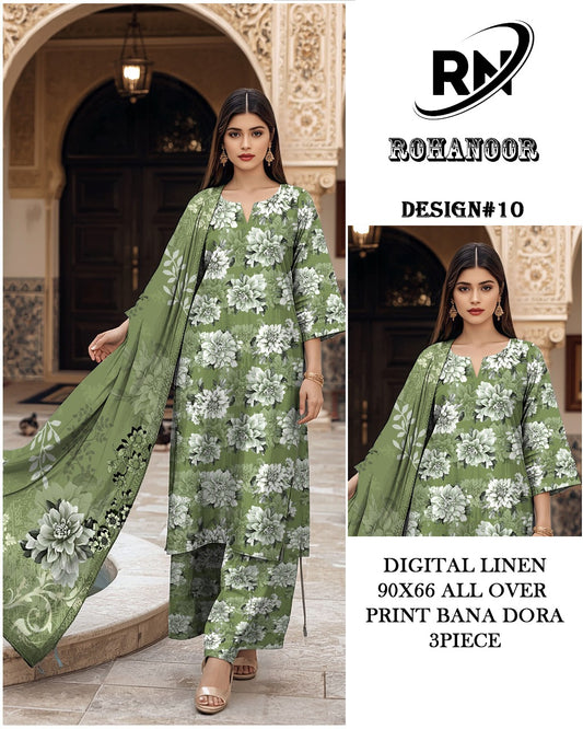 Premium Digital Linen All Over – Elegant Printed Unstitched Fabric | Roha Noor Collection