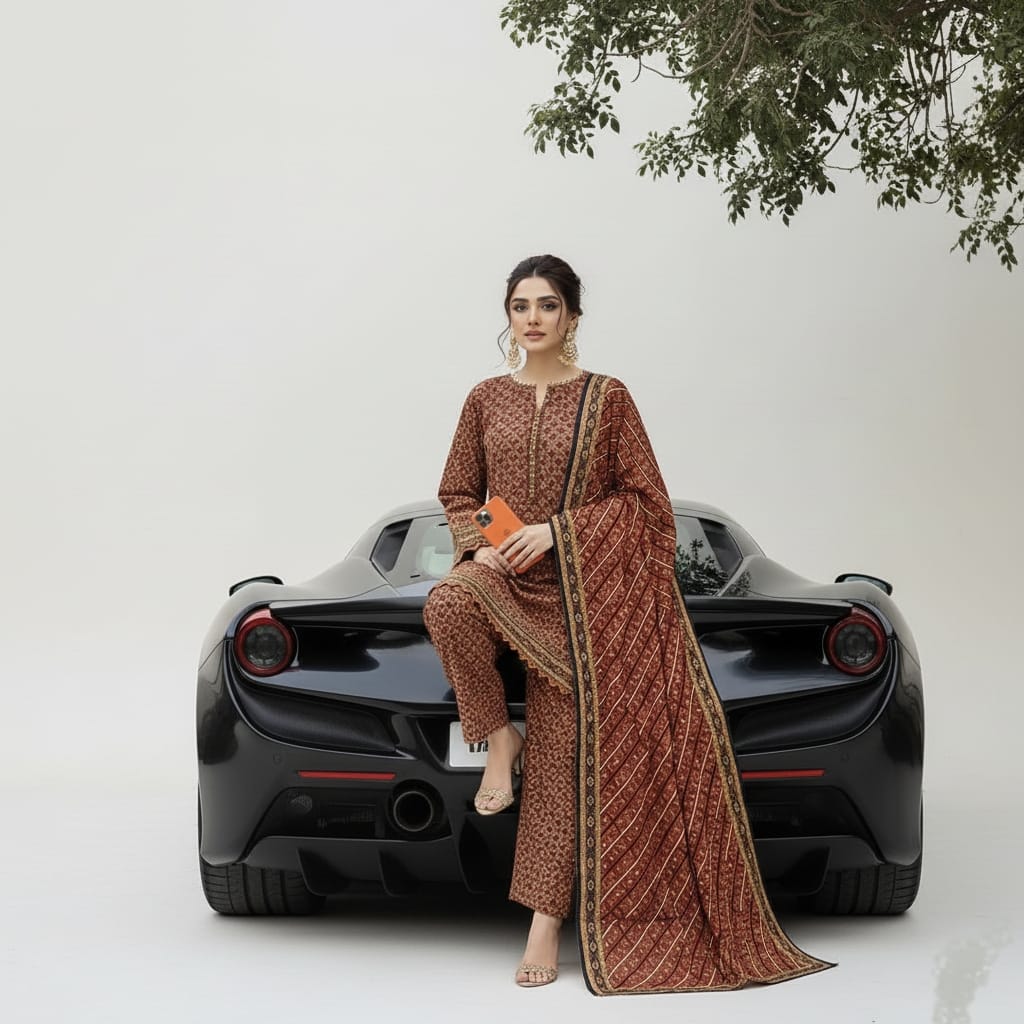 A-45 Khaddar 3pc Digital Printed Suit With Digital Printed Khaddar Dupatta