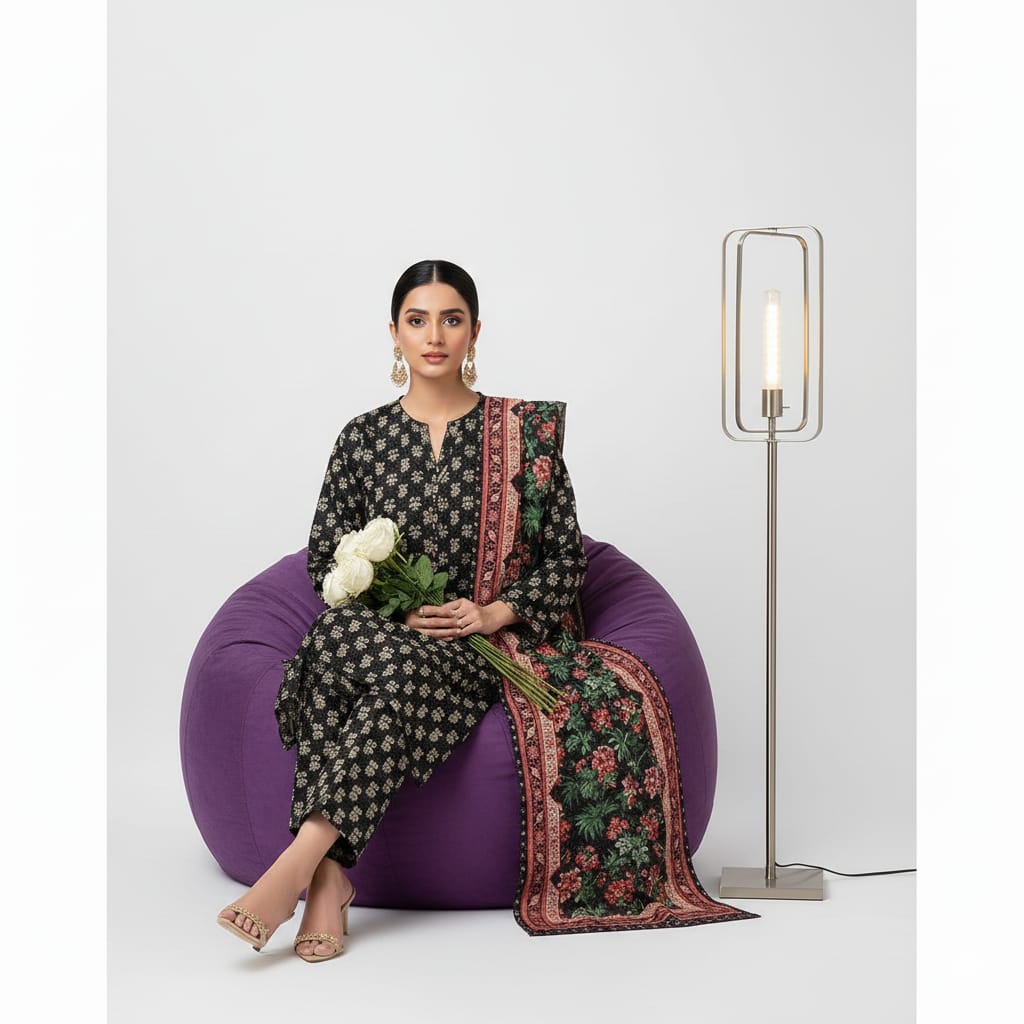 A-43 Khaddar 3pc Digital Printed Suit With Digital Printed Khaddar Dupatta