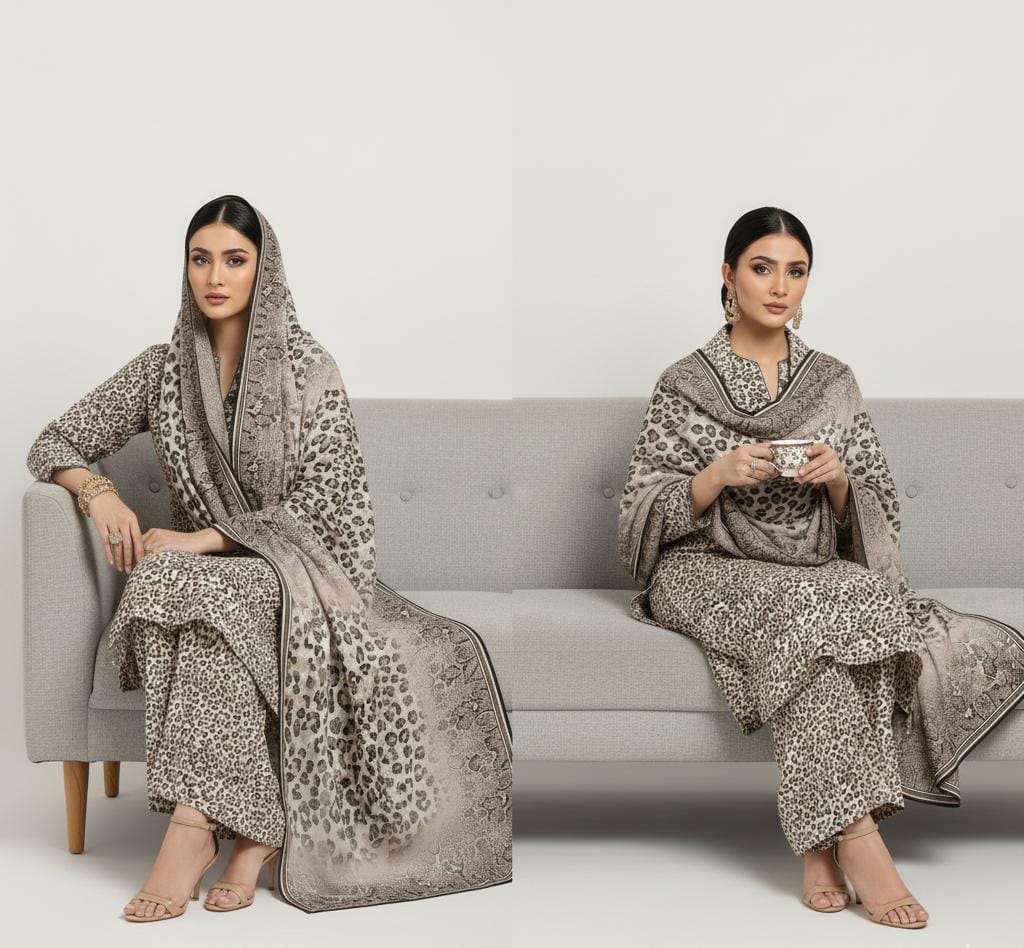 A-44 Khaddar 3pc Digital Printed Suit With Digital Printed Khaddar Dupatta